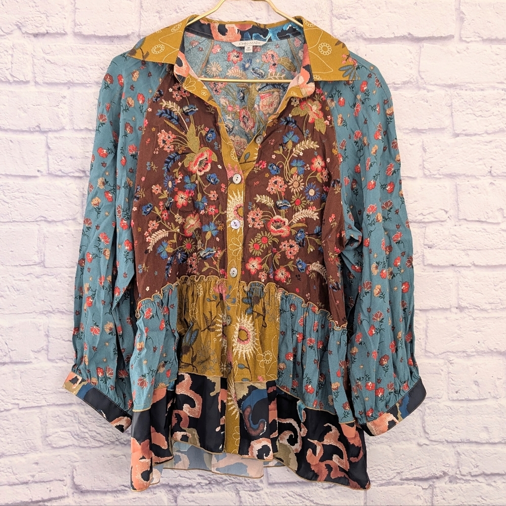 John Mark Multicolor Floral Button-Up Blouse